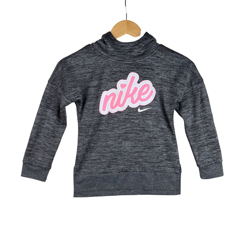 Nike Girls Logo Graphic Pullover Hoodie size 6/Medium Gray/Pink